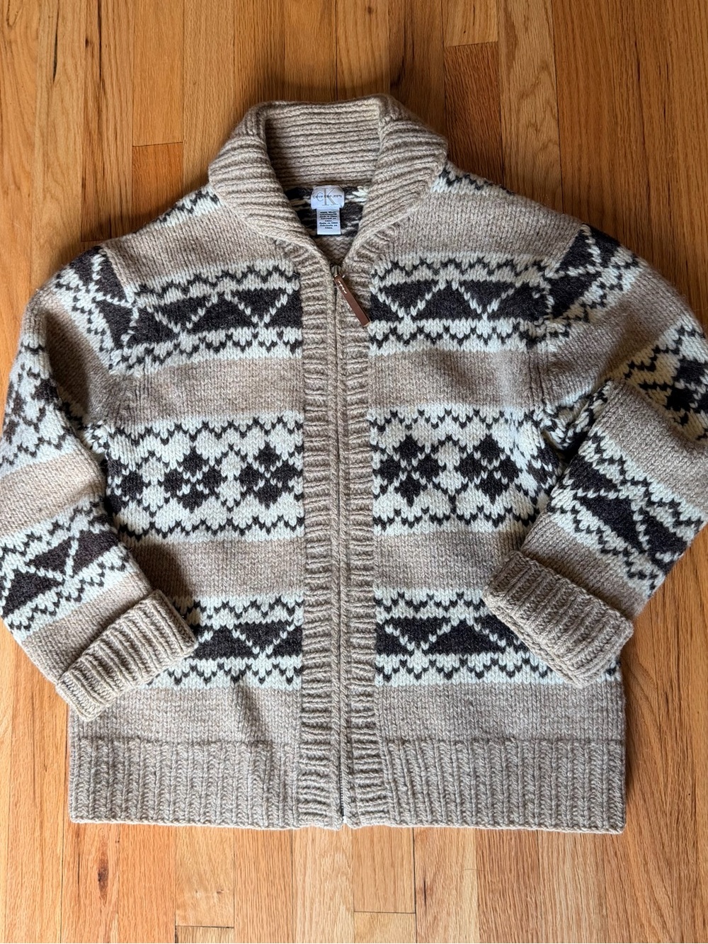 Dude-like Calvin Klein wool zip sweater.